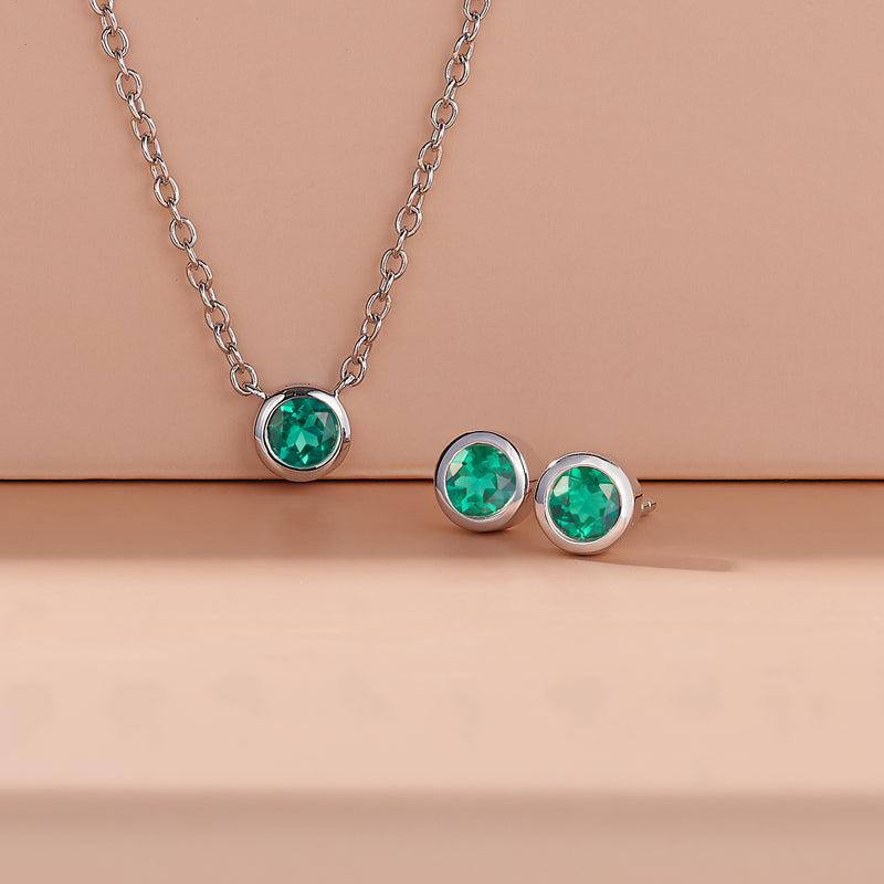 Created Emerald Necklace in Sterling Silver
