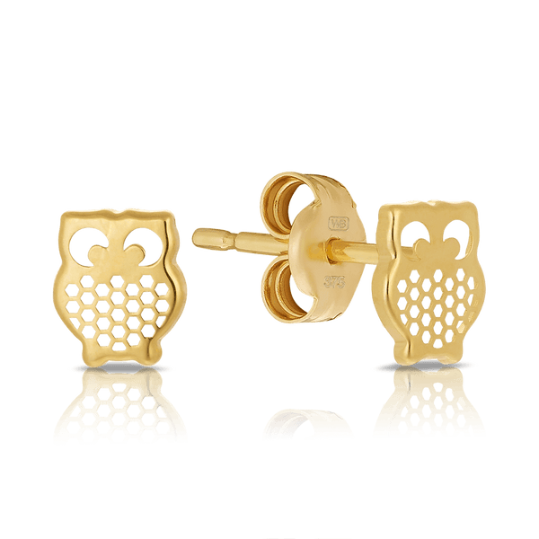 9ct Yellow Gold Kids Owl Earrings