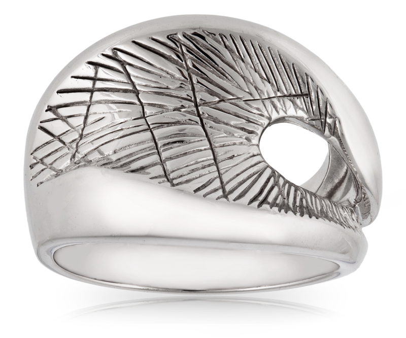 Patterend Round Ring in Sterling Silver