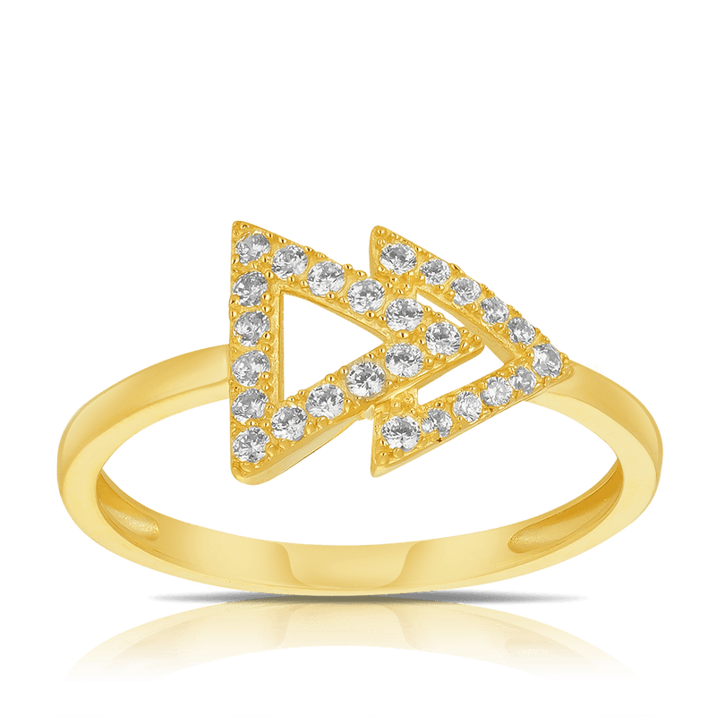 Cubic Zirconia Overlapping Triangle Ring in 9ct Yellow Gold