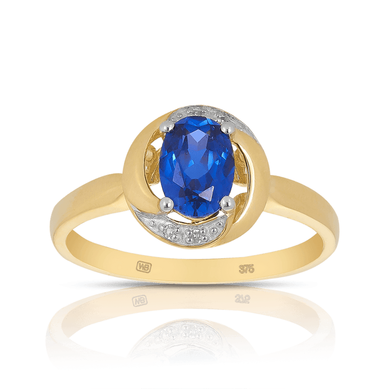 Created Sapphire & Diamond Ring in 9ct Yellow Gold TDW 1.1ct