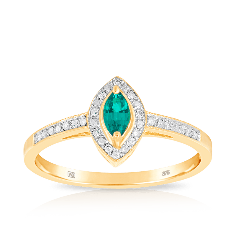 Emerald and Diamond Dress Ring in 9ct Yellow Gold