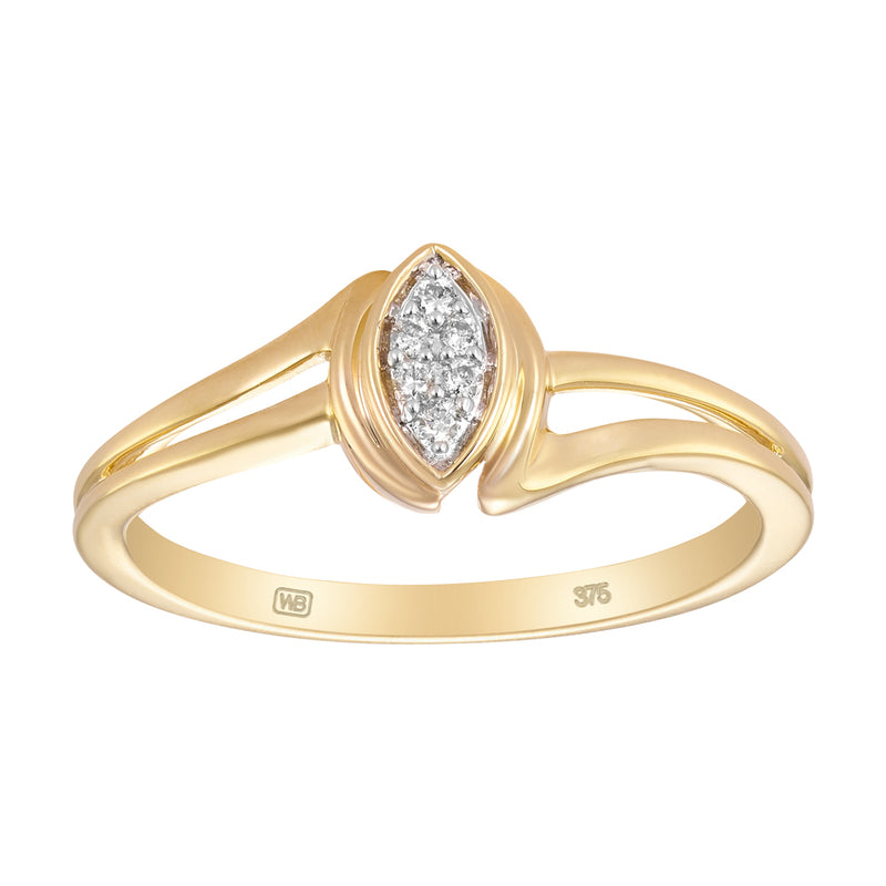 Marquise 9ct Yellow Gold Ring with Single Cut Diamonds TDW 0.03ct