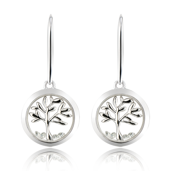 ASTRA Tree of Life Cubic Zirconia  Drop Earrings in Sterling Silver