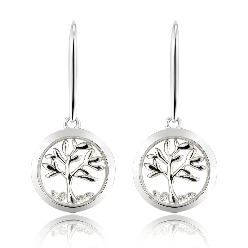 ASTRA Tree of Life Cubic Zirconia  Drop Earrings in Sterling Silver