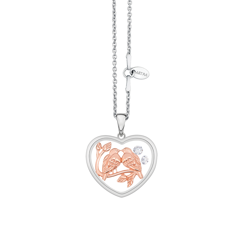 ASTRA Love Bird Cubic Zirconia Heart Necklace in Sterling Silver