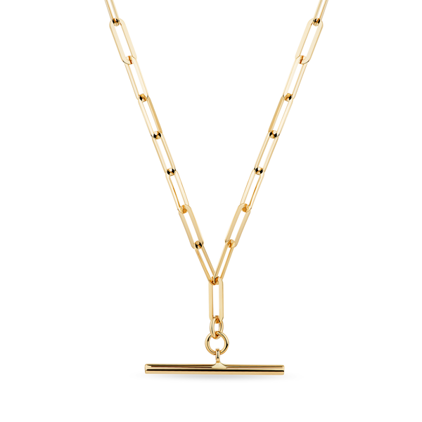 T-Bar Paperclip Chain Necklace in 9ct Yellow Gold