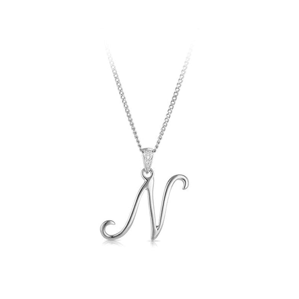 'N' Initial Diamond Pendant in Sterling Silver - Wallace Bishop