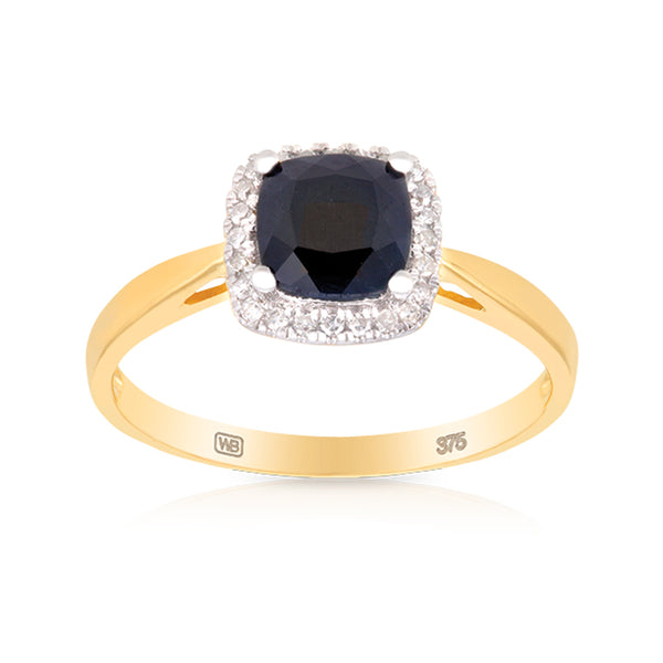 Sapphire and Diamond Ring in 9ct Yellow Gold