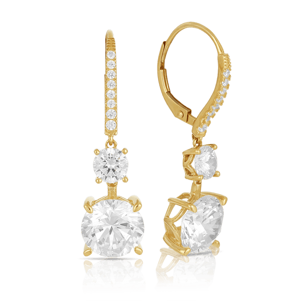 Cubic Zirconia Round Drop Earrings in 9ct Yellow Gold - Wallace Bishop