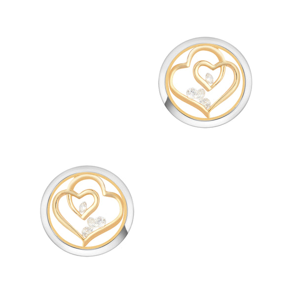 ASTRA Heart in Heart Cubic Zirconia Stud Earrings in Sterling Silver and Gold Plated