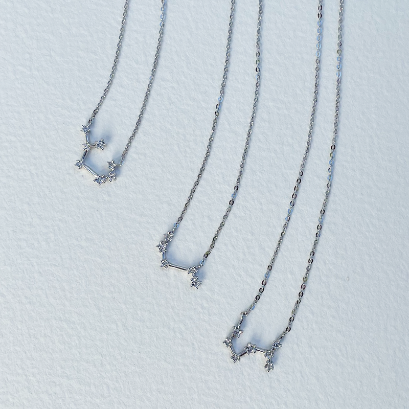 Leo Zodiac Constellation Diamond Necklace in Sterling Silver