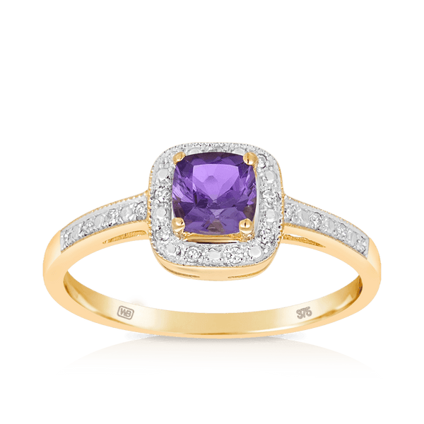 Amethyst and Diamond Dress Ring set in 9ct Yellow Gold - Wallace Bishop