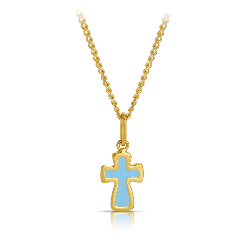 Blue Enamel Cross Pendant in 9ct Yellow Gold - Wallace Bishop