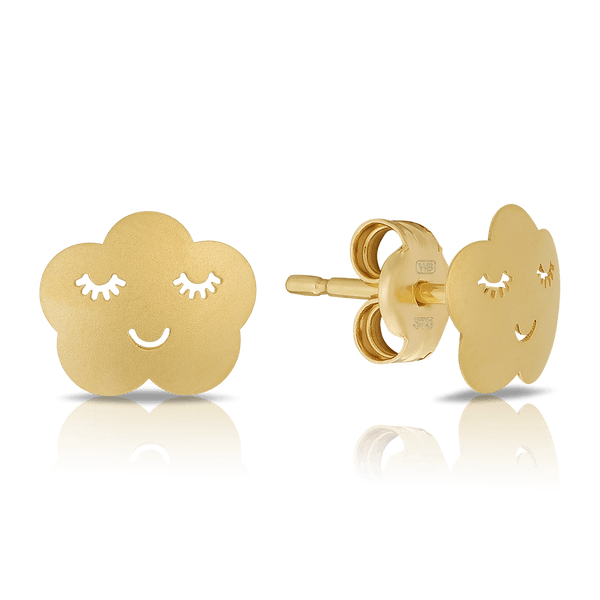 Children's 9ct Yellow Gold Smiling Cloud  Stud Earrings - Wallace Bishop