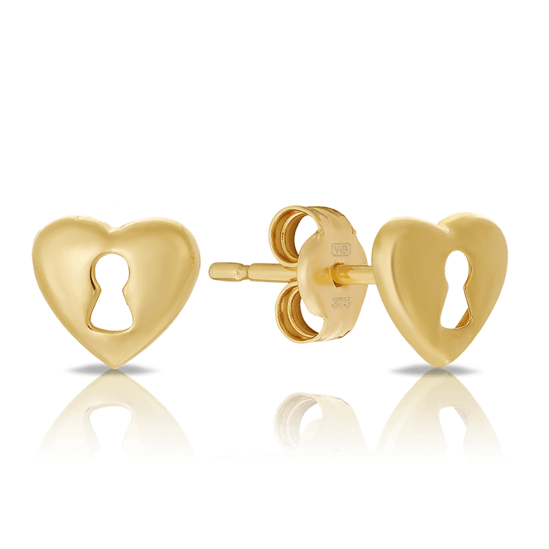 Children's Heart Keyhole Earrings in 9ct Yellow Gold - Wallace Bishop