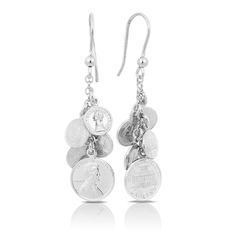 Coin Charm Drop Earrings in Sterling Silver - Wallace Bishop