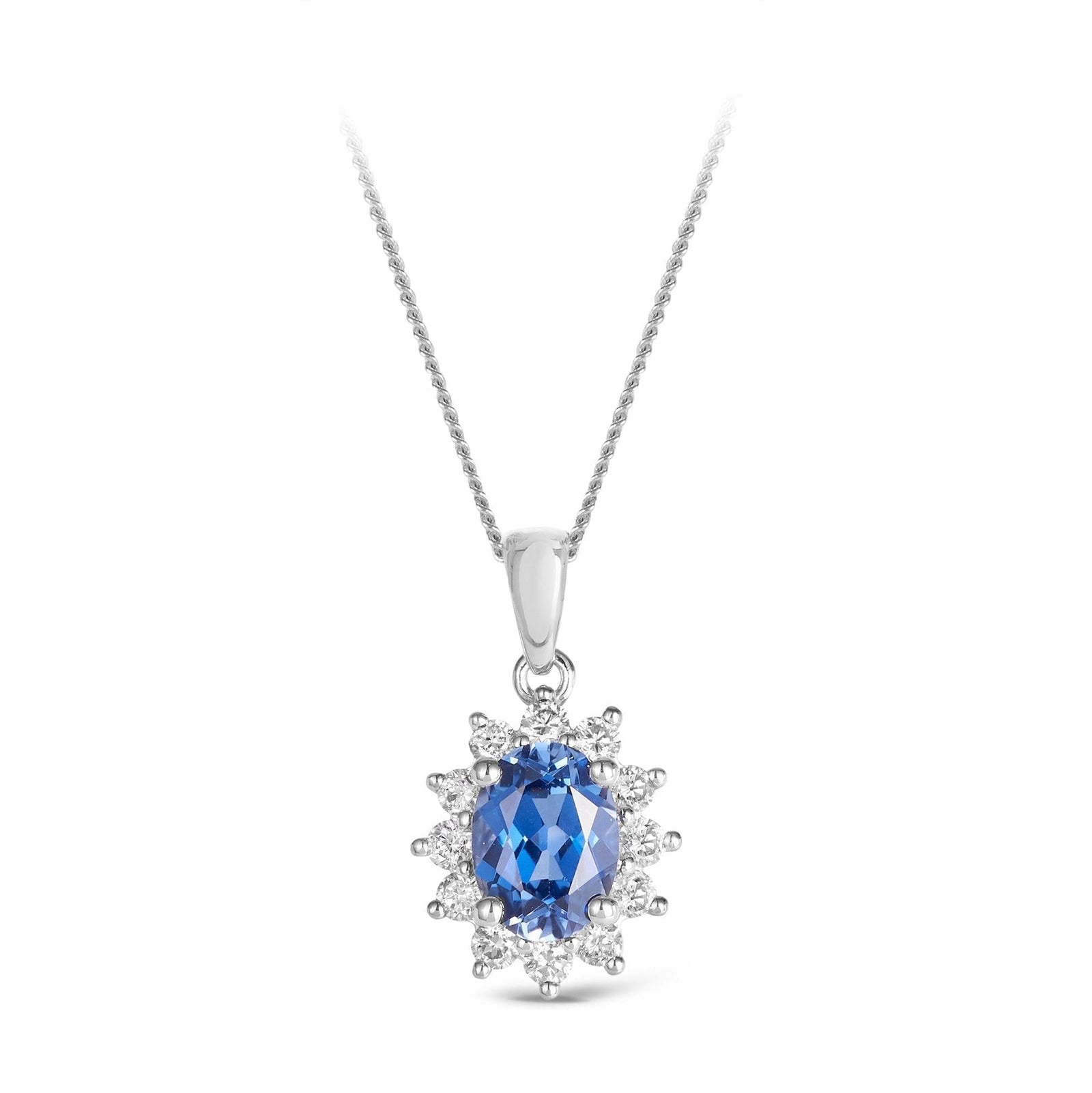 Created Ceylon Sapphire & Diamond 'Lady Diana' Pendant in 9ct White Go