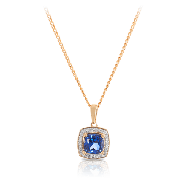 Created Sapphire & Diamond Halo Pendant in 9ct Yellow Gold - Wallace Bishop
