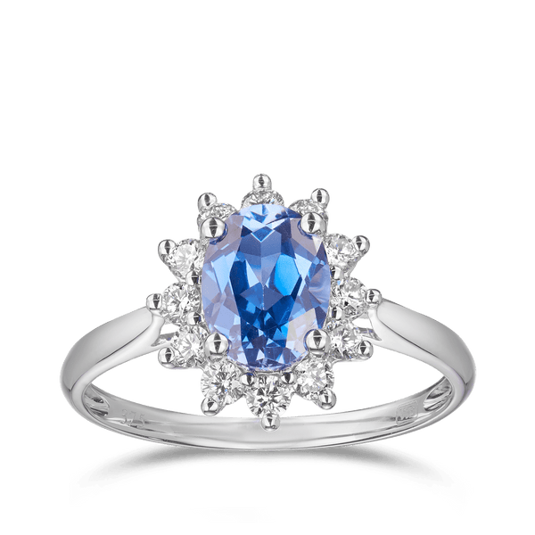 Created Sapphire & Diamond Lady Diana Dress Ring in 9ct White Gold - Wallace Bishop