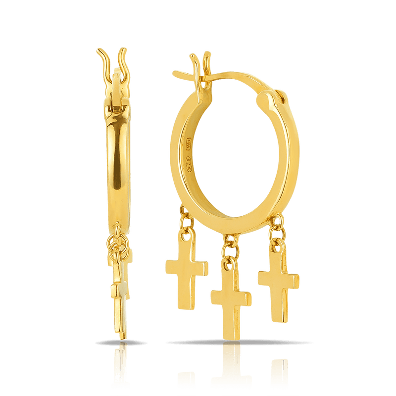Cross Charms Hoop Earrings in 9ct Yellow Gold - Wallace Bishop