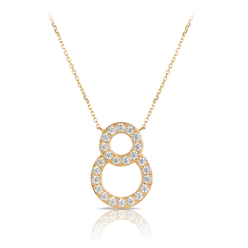 Cubic Zirconia Double Circle Necklace in 9ct Yellow Gold - Wallace Bishop