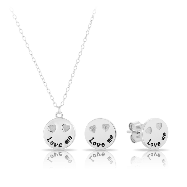 Cubic Zirconia 'Love Me' Stud Earring & Pendant Set in Sterling Silver - Wallace Bishop