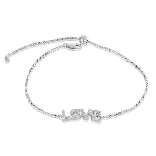 Cubic Zirconia 'LOVE' Slide Charm Bracelet in Sterling Silver - Wallace Bishop