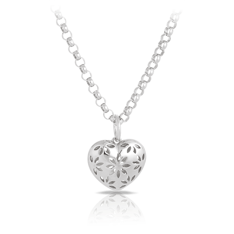 Detailed Heart Pendant & Chain in Sterling Silver - Wallace Bishop