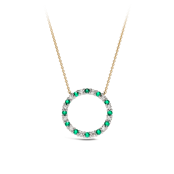 Emerald & Diamond Circle Necklace in 9ct Yellow Gold - Wallace Bishop