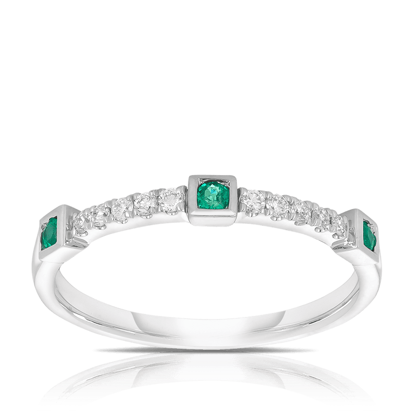 Emerald and Diamond Dress Ring in 9ct White Gold - Wallace Bishop