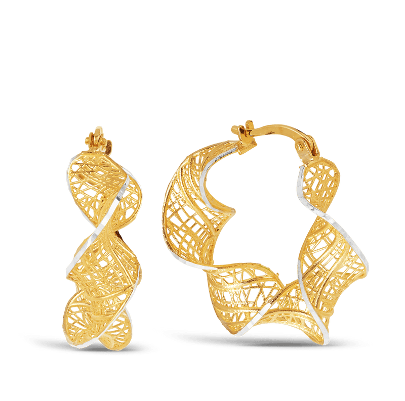 Fine Swirl Hoop Earrings in 9ct Yellow Gold