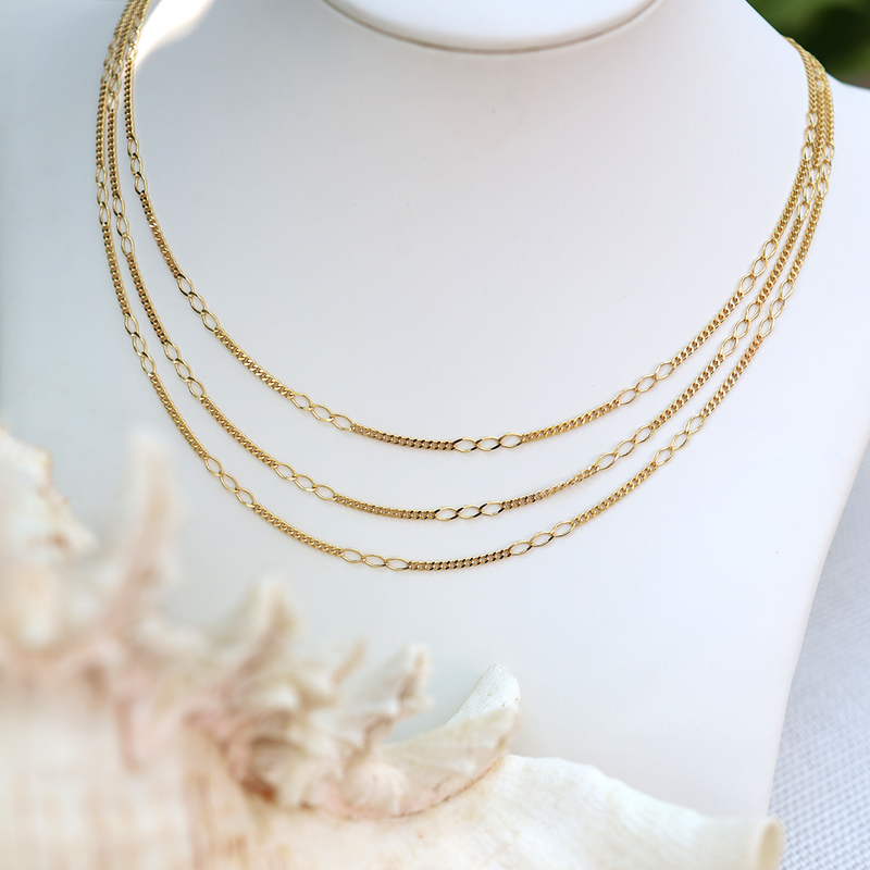 45cm Graduated Layered Chain in 9ct Yellow Gold