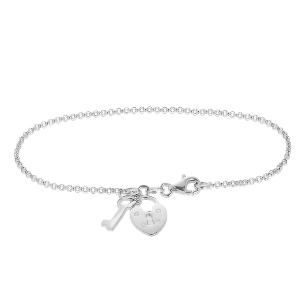 Heart Padlock & Key Charm Bracelet in Sterling Silver - Wallace Bishop
