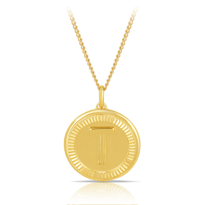 Initial Round Pendant in Solid 9ct Yellow Gold