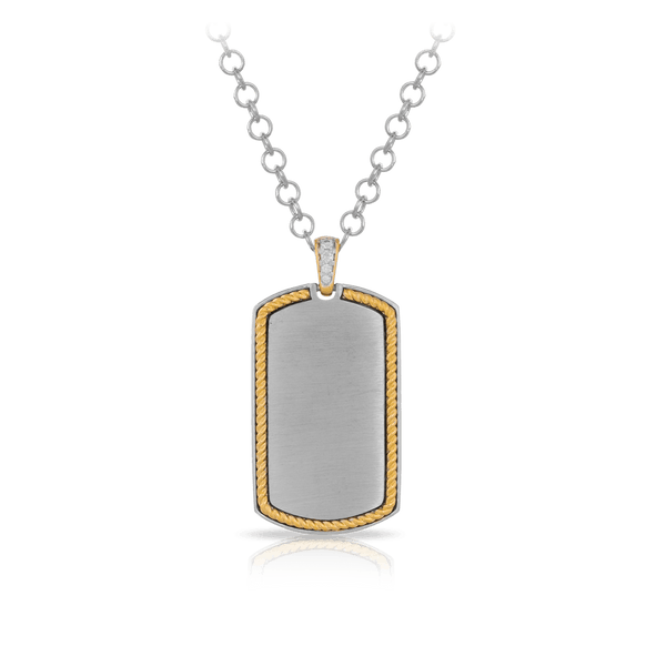 Men's Diamond Dog Tag set in 9ct Yellow Gold and Sterling Silver - Wallace Bishop