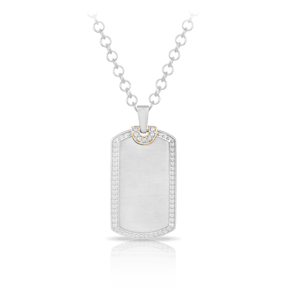 Men's Diamond Dog Tag set in 9ct Yellow Gold and Sterling Silver - Wallace Bishop