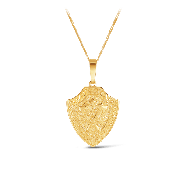 Men's Shield & Axe Pendant in 9ct Yellow Gold - Wallace Bishop