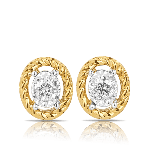 Oval Diamond Stud Earrings in 9ct Yellow and White Gold TGW 0.13ct - Wallace Bishop