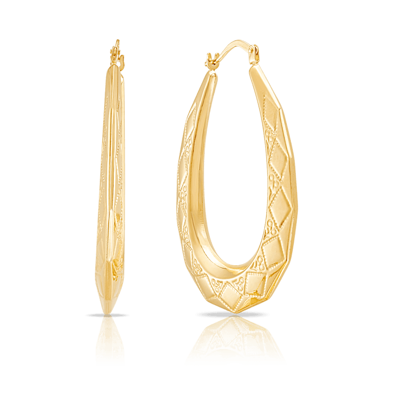 Oval Patterned Earrings in 9ct Yellow Gold - Wallace Bishop