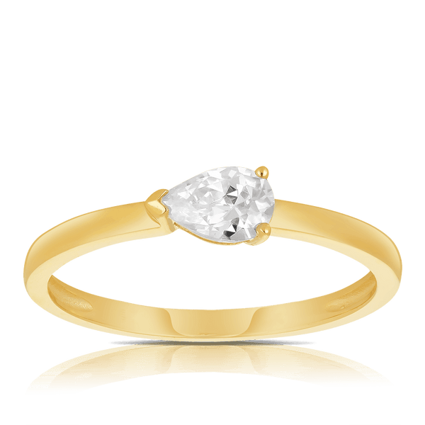 Pear Cut Cubic Zirconia Solitaire Ring in 9ct Yellow Gold - Wallace Bishop