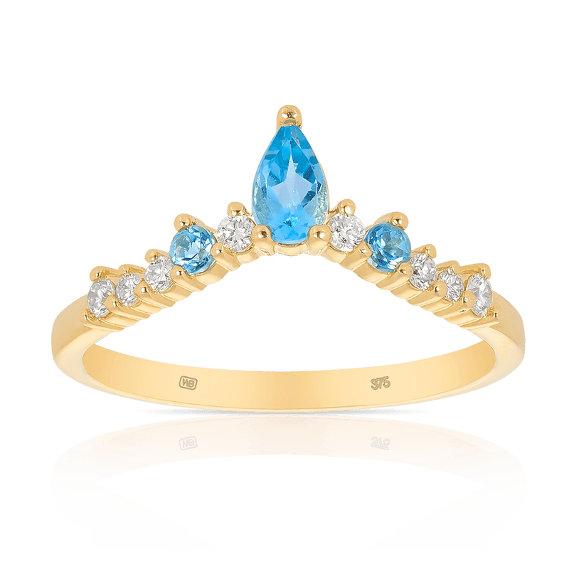 Pear Shape Topaz and Diamond Dress Ring in 9ct Yellow Gold - Wallace Bishop