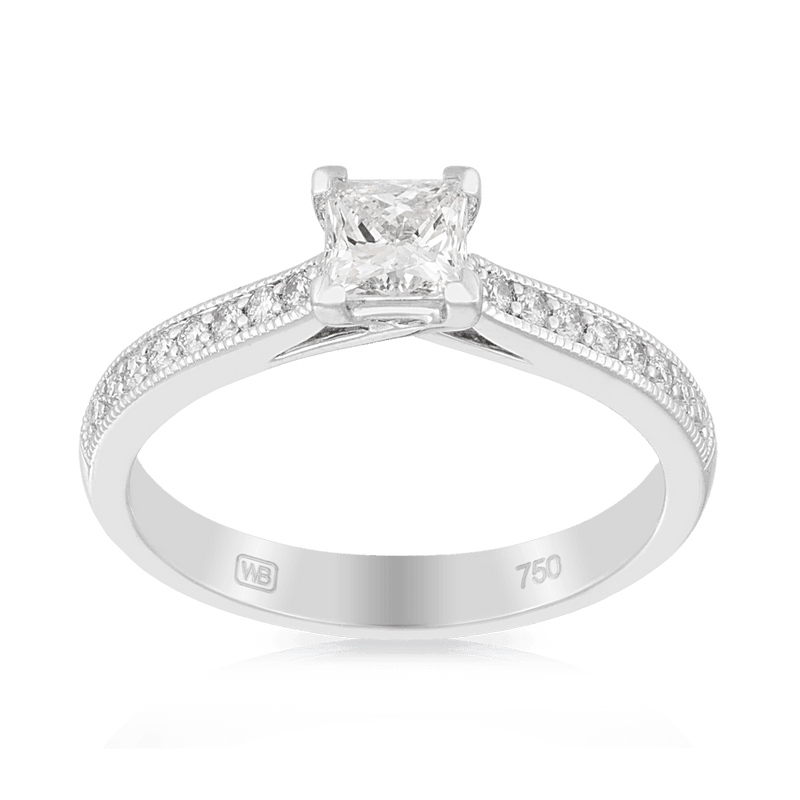 0.66ct TW Princess Cut Diamond Solitaire Engagement Ring in 18ct White Gold