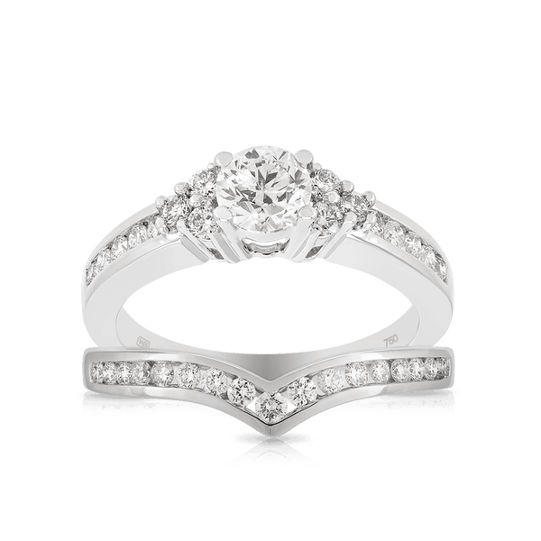 Round Brilliant Cut Diamond Engagement & Wedding Bridal Set Rings   in 18ct White Gold - Wallace Bishop