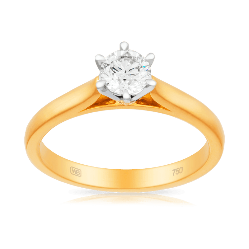 Round Brilliant Cut Diamond Solitaire Engagement Ring in 18ct Yellow & White Gold - Wallace Bishop