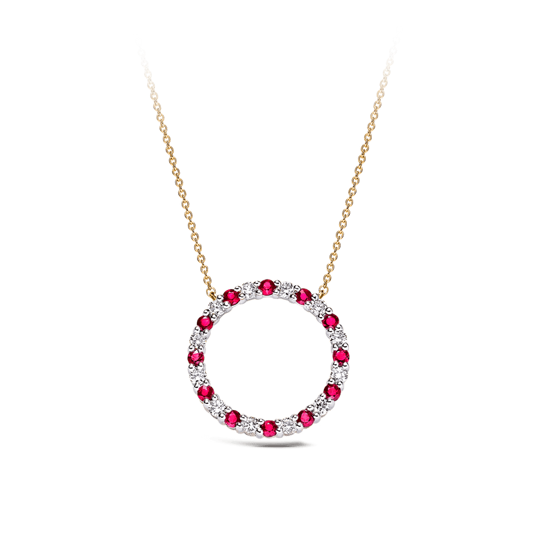 Ruby & Diamond Circle Necklace in 9ct Yellow Gold - Wallace Bishop
