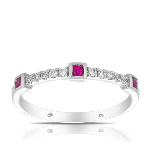 Ruby and Diamond Dress Ring in 9ct White Gold