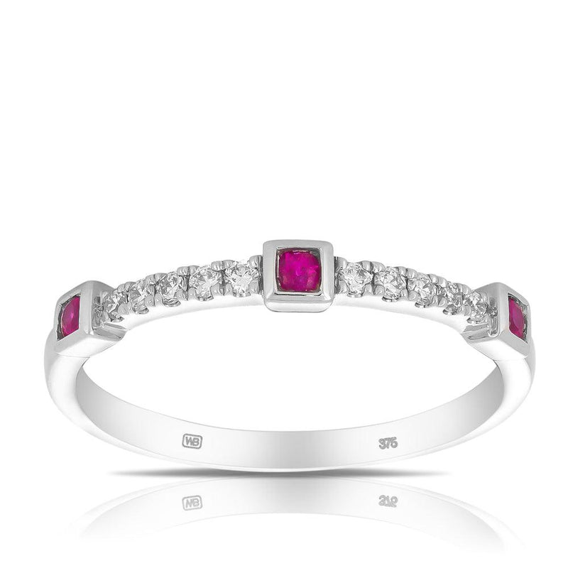 Ruby and Diamond Dress Ring in 9ct White Gold