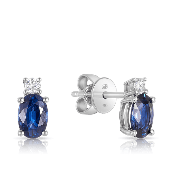 Sapphire & Diamond Oval Stud Earrings in 18ct White Gold - Wallace Bishop