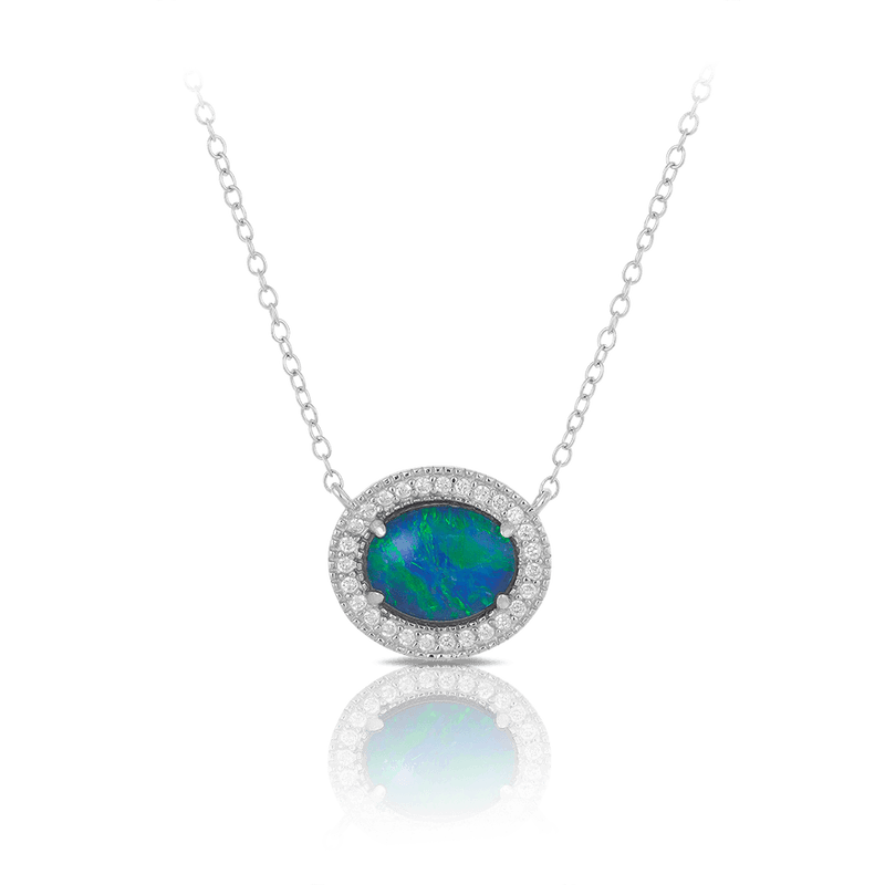 Sterling Silver Opal and Cubic Zirconia Necklace - Wallace Bishop
